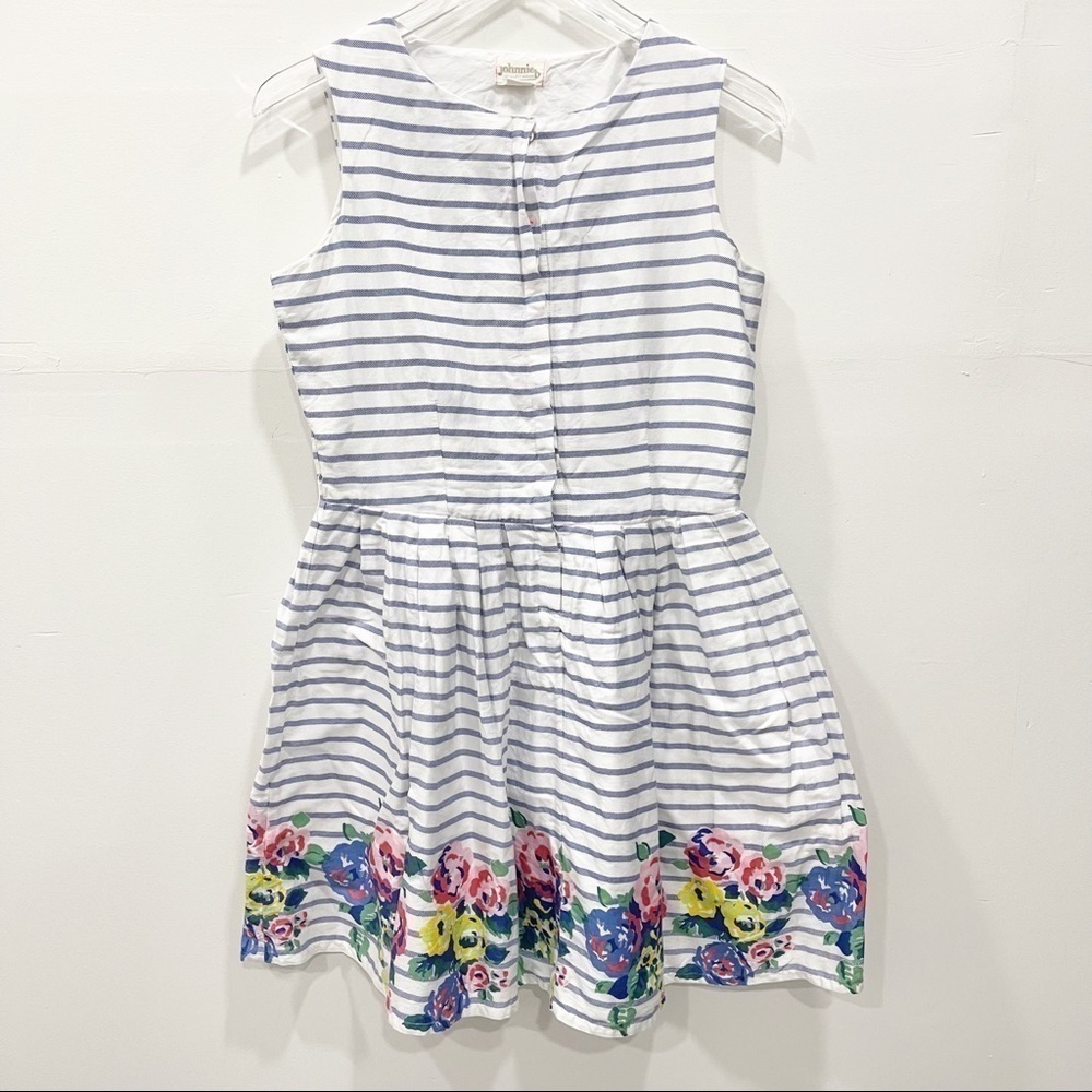 Mini Boden Johnnie B Stripe Floral Trim Cotton Sleeveless Dress Size 15-16y